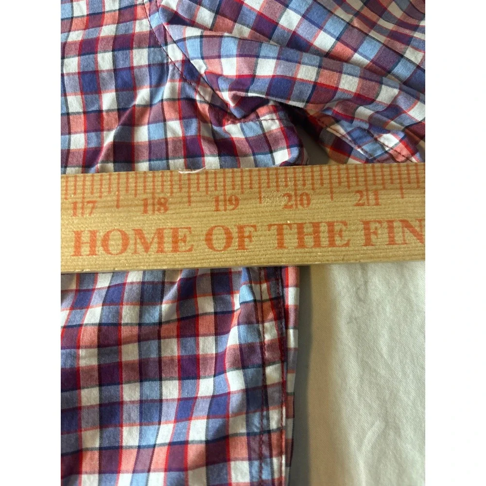 Banana Republic Camden Fit Shirt Mens Medium Red Blue Gingham Check Excellent LS